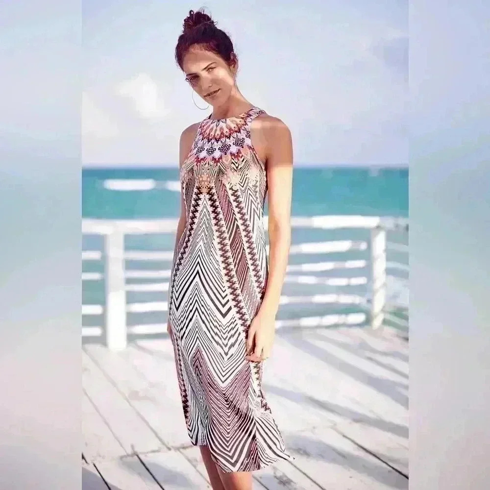 Anthropologie Orange and Black Halter Sundress